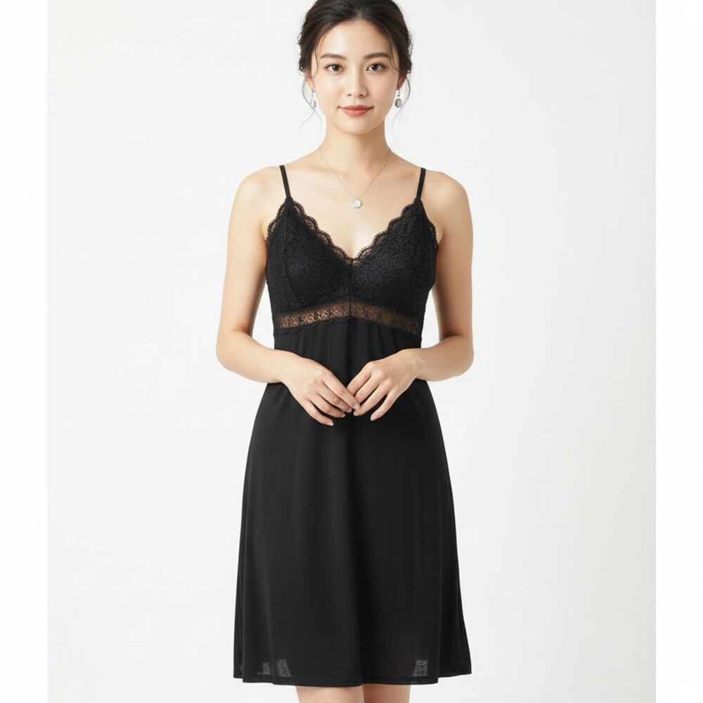Soma Black Lace Trim Short Sleep Dress XL